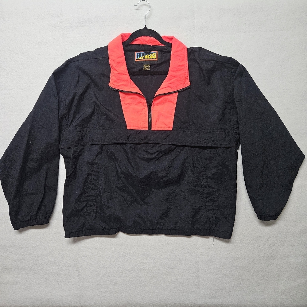Vintage Express Nylon Windbreaker Pullover Neon Pink 80s 90s